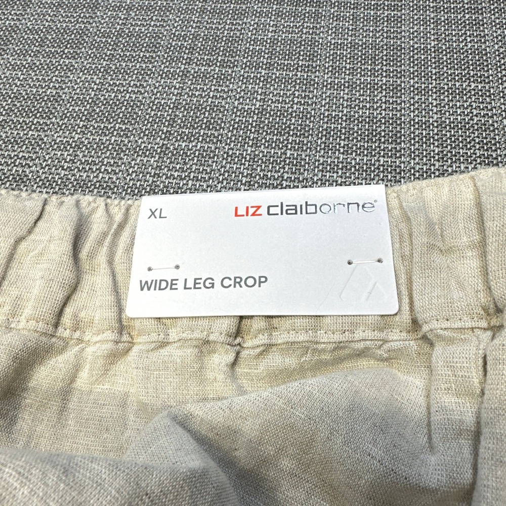 New‎ Liz Claiborne Wide Leg Crop Pants XL Flax Linen Coastal Pull On Pockets - Picture 6 of 11
